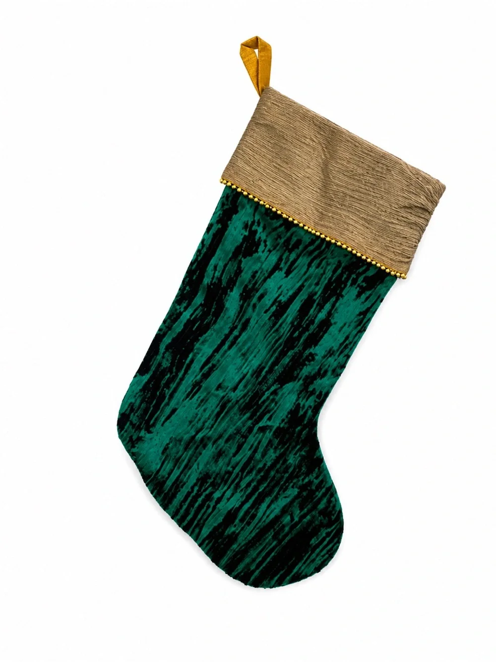 Crushed Velvet Christmas Stocking Green Gold Metallic Cuff Holiday Decor New